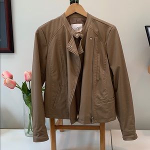 Tan/Brown faux leather bomber jacket